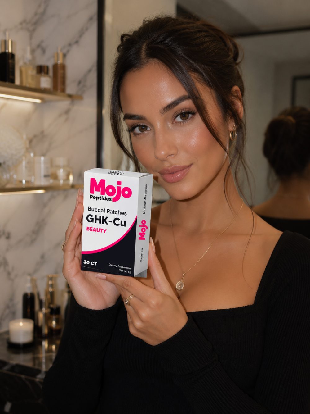 Woman with Mojo GHK-Cu beauty patches