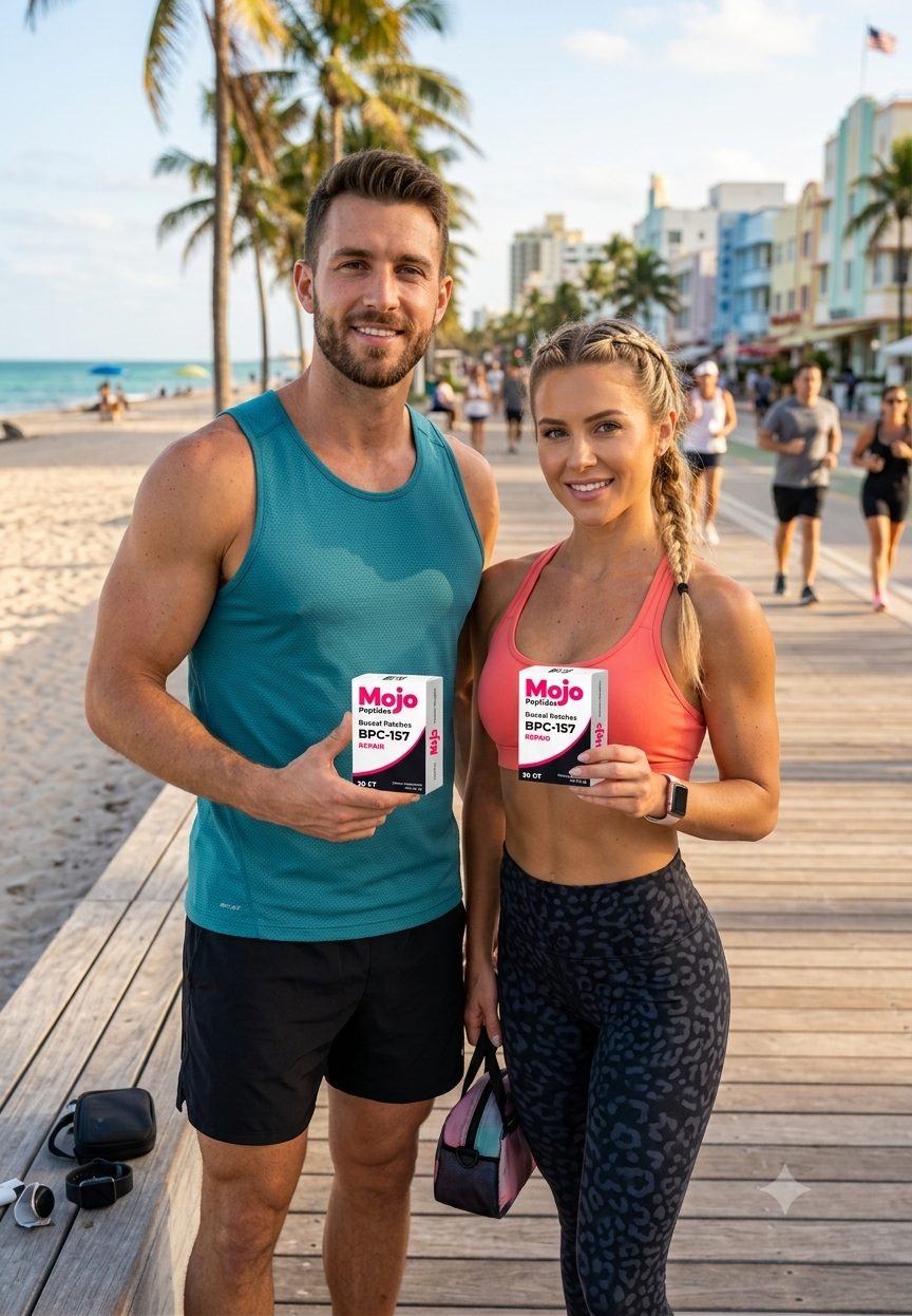 Couple with Mojo Peptides on the boardwalk