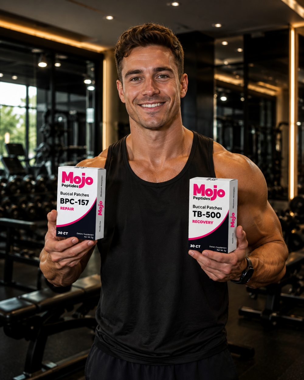 Athlete with Mojo Peptides at the gym